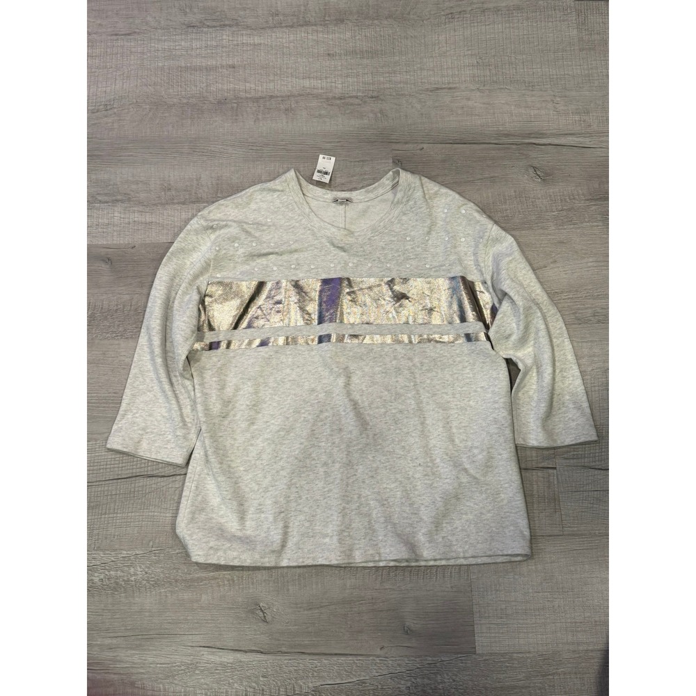 Gap Sweatshirt Women XL Grey Casual Chic Athleisure Metallic Pearl Embellished - Picture 2 of 9